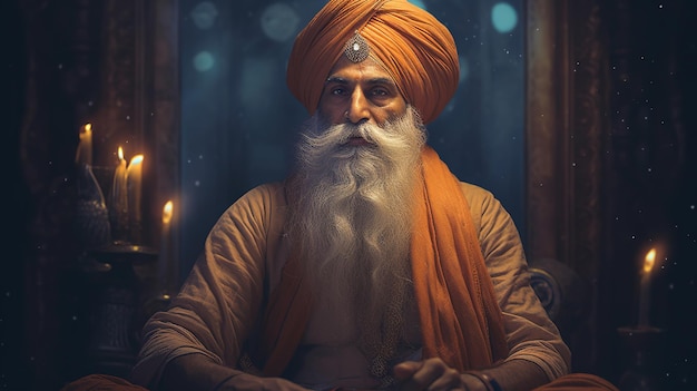illustration of guru nank dev ji same as this image Generative ai