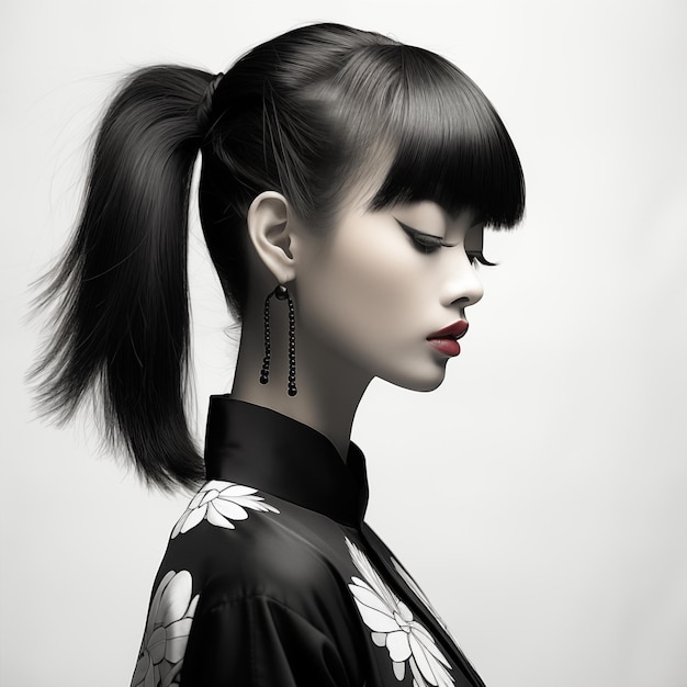 Illustration of a haircut fashion portrait created as a generative artwork using AI