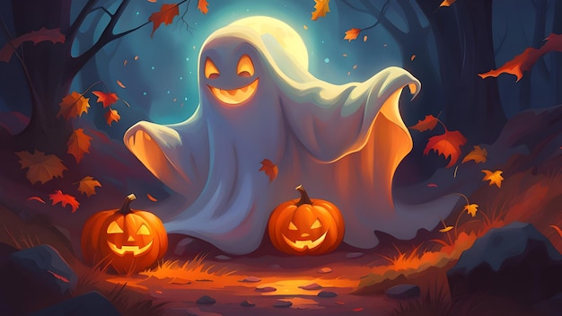 Illustration of halloween background with ghost