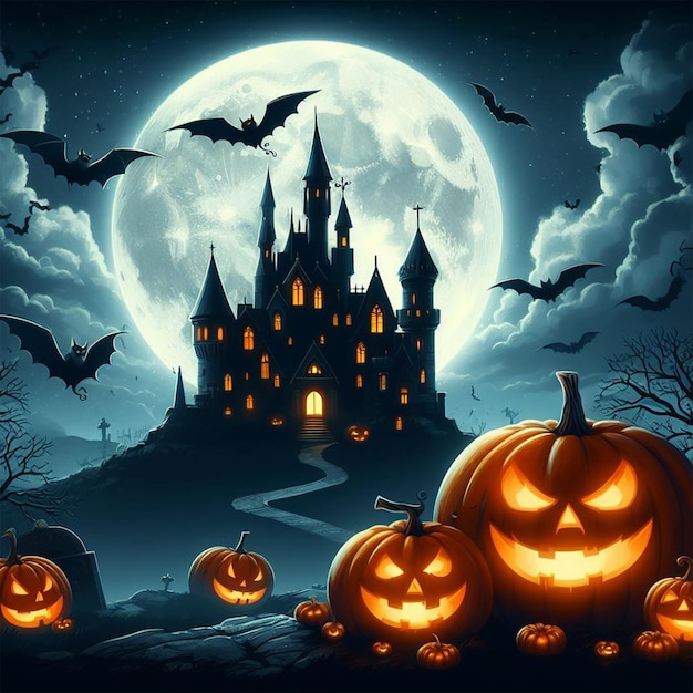 illustration of a halloween castle