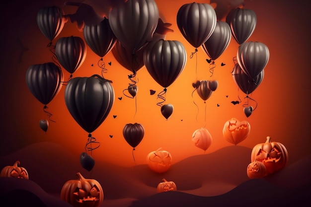 Foto illustrazione di uno sfondo concettuale di halloween con palloncini spettrali generative ai