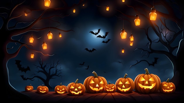 Illustration of halloween pumpkin and bats