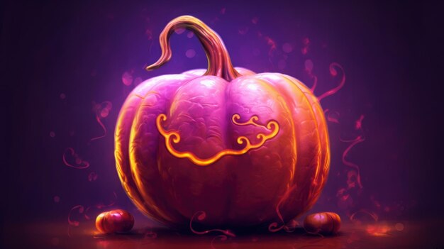 Illustration of a halloween pumpkin in light magenta tones