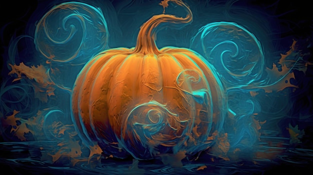 Illustration of a halloween pumpkin in vivid cyan tones