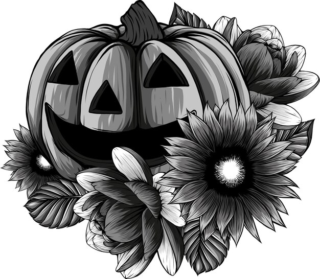 illustration of halloween pumpkin with flower