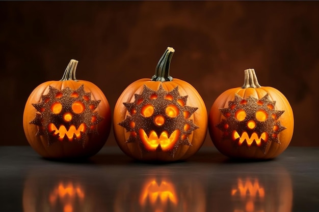 Illustration of Halloween pumpkins with a coronavirus twist Generative Ai