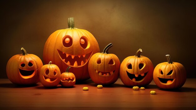 Illustration of a halloween pumpkins in yellow colours