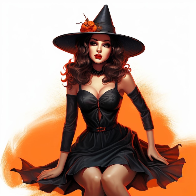Иллюстрация Хэллоуина ретро пин-ап милая девушка картина женщины