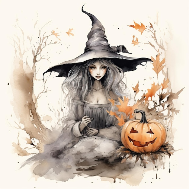 Illustration Halloween witch card with pumpkin quotes high quality ai generated image