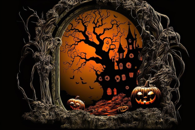 Иллюстрация Хэллоуина с комнатой для сообщения или текста