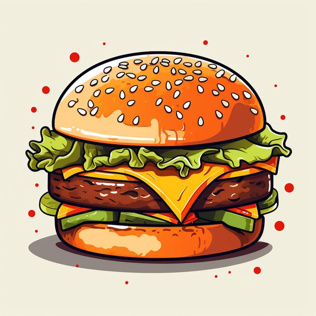 illustration of a hamburger with cheese and lettuce on a white background generative ai