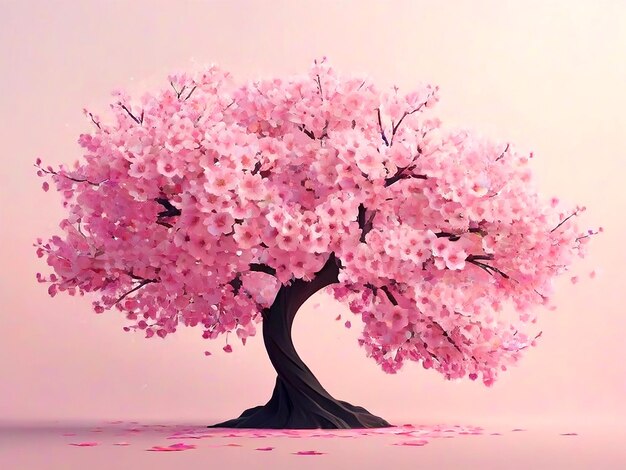 Foto illustrazione di un'amaca appesa ad un albero con fiori rosa in fiore ai_generated