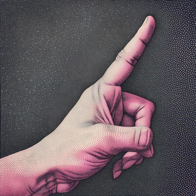 An illustration of a hand animation halftone print made of felt hyperdetailed