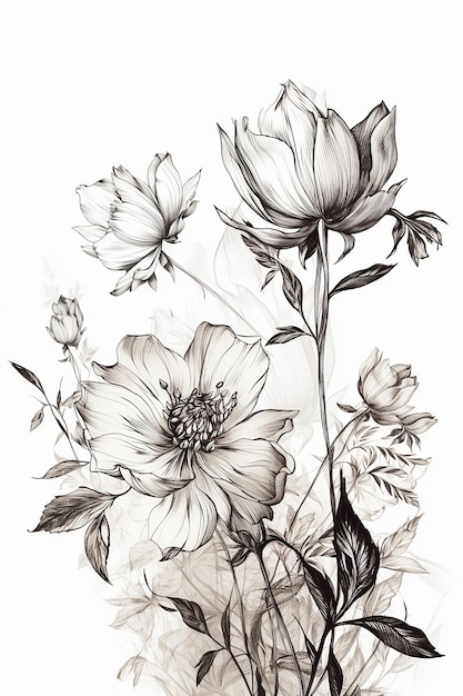 Illustration of hand draw wildflower on white background