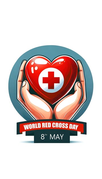 Illustration of hand gently cradling red heart with for world red cross day