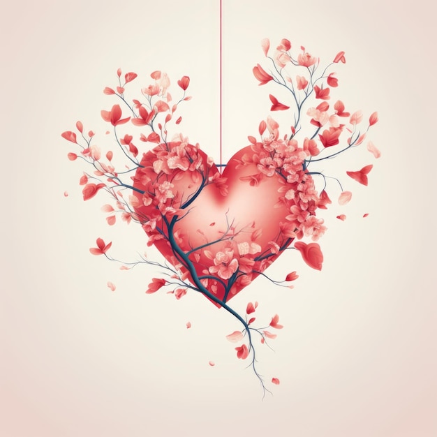 Photo illustration of hanging heart for mothers day valentines day and womens day