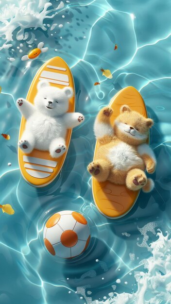 Illustration of Happy Animals on Surfboards in Ocean