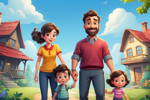 Illustration of Happy cartoon family