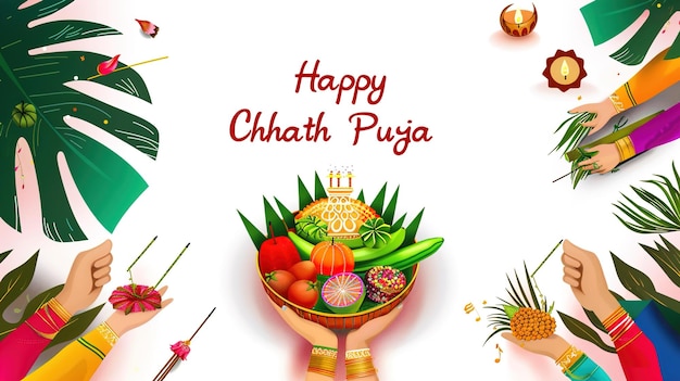 illustration of happy chhath puja holiday background for sun festival of indiavector