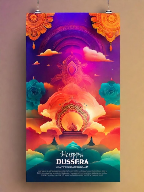 illustration happy Dussehra banner social media post template design