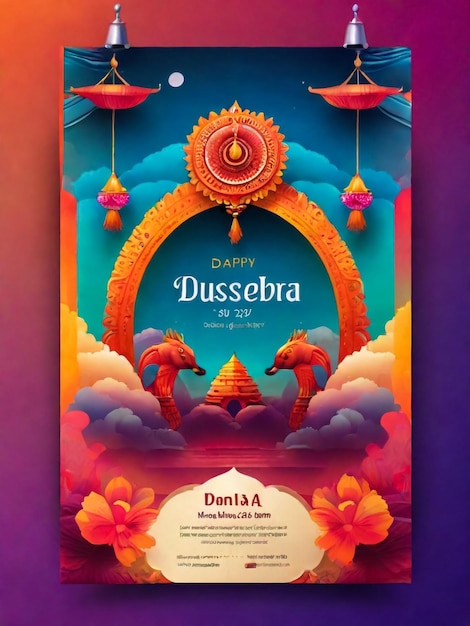 illustration happy Dussehra banner social media post template design