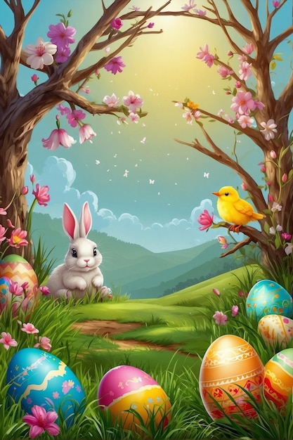 Foto illustrazione del tema di sfondo di happy easter day cad