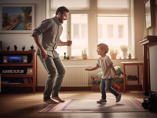 illustration of Happy father helping his little son walking