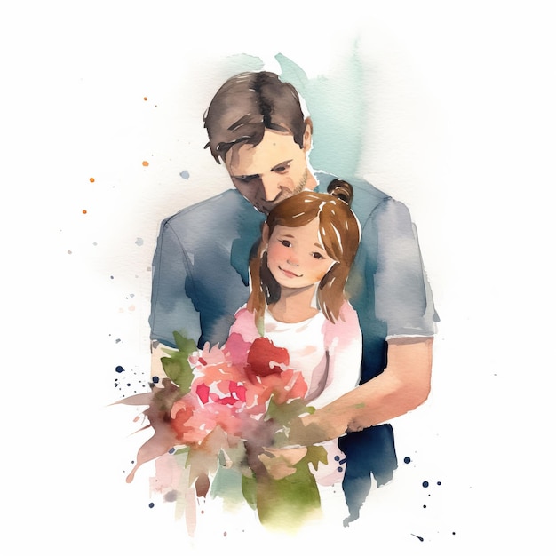 Illustration of happy fathers day cute watercolor painting generative AI