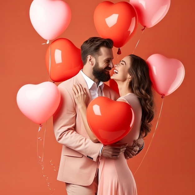 illustration of Happy holding balloons shaped hearts Valentines day
