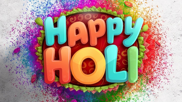 Photo illustration of happy holi in colorful text