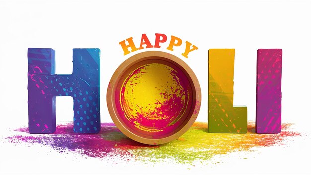 Photo illustration of happy holi in colorful text