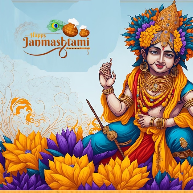 Photo illustration of happy janmashtami lord krishna ai generted