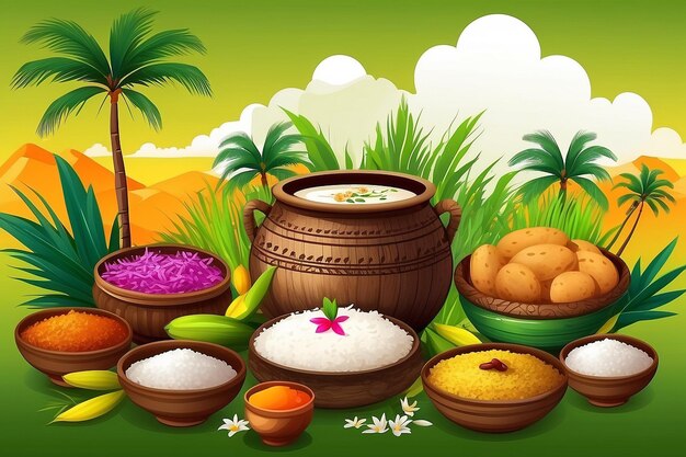 illustration of Happy Pongal Holiday Harvest Festival of Tamil Nadu South India greeting background