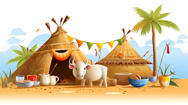 Illustration of happy pongal holiday harvest