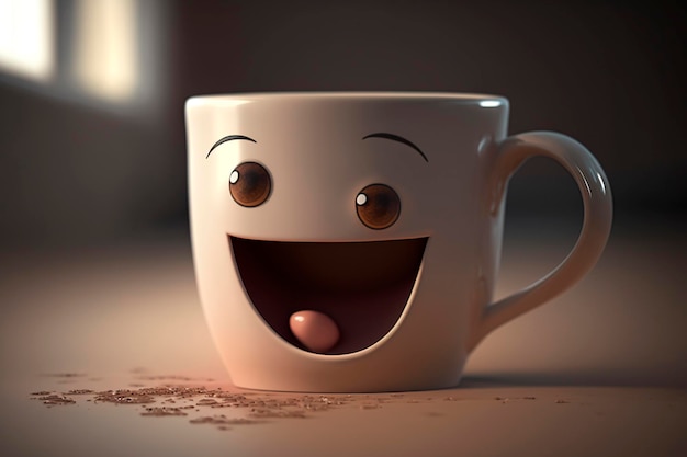 Illustration of a happy smiling funny coffee mug AI generated