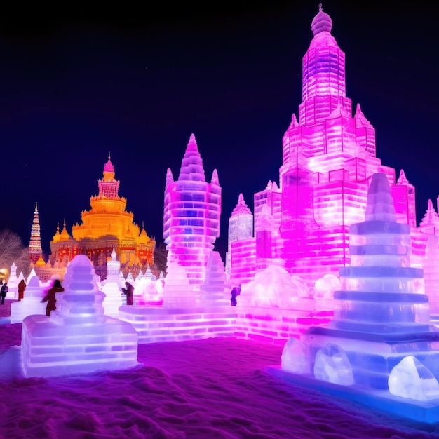Illustration harbin ice festival in pink