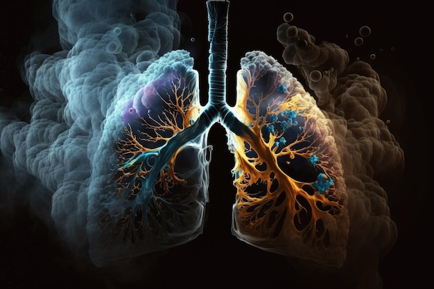 폐암이나 다른 질병에 유해한 연기의 삽화