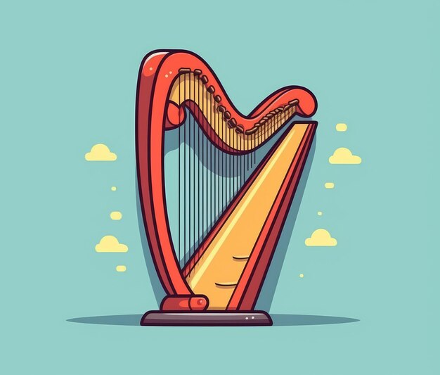 Illustration of a harp on a blue background.