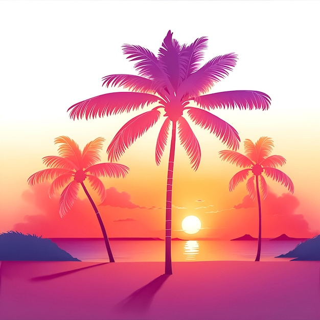 illustration_Hawaiian_Sunset_with_palm_trees_white