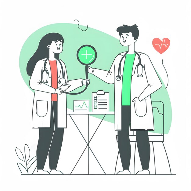 An illustration of an health checkup with doctor