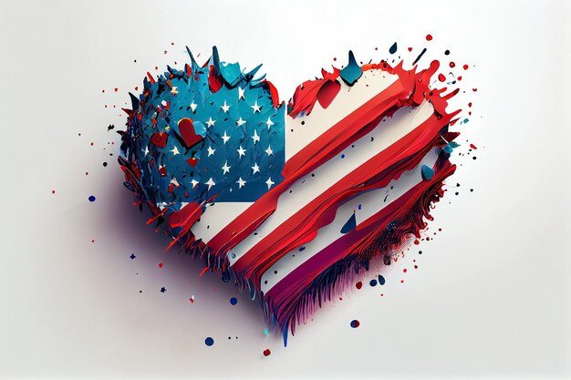 Illustration of heart shape with american flag on white background Memory day AI