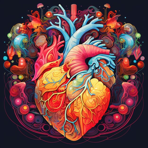 illustration of a heart with a lot of different colored parts generative ai