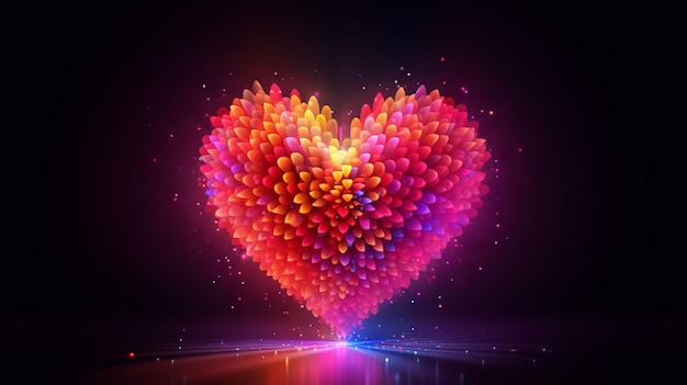 Illustration of a heartshaped object floating in a colorful space