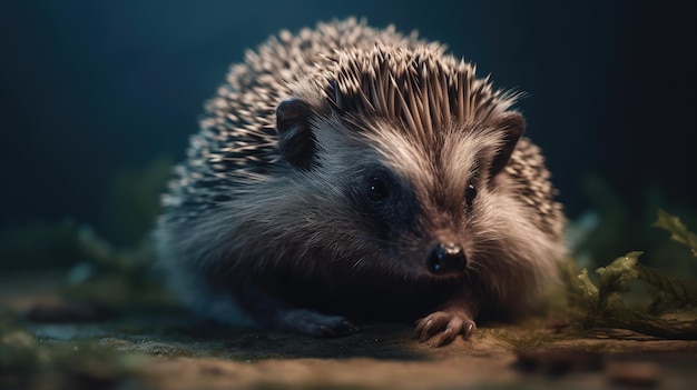 Illustration of a hedgehog in the middle of the forest