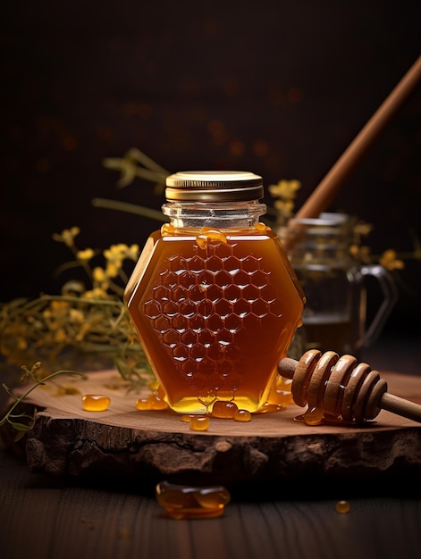 illustration of hexagon bottle of honey professional photo product