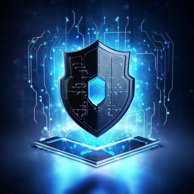 illustration of Highly secure IT device protection shield blue back