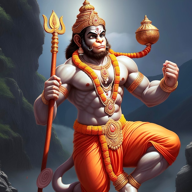 Photo illustration of hindu god lord hanuman