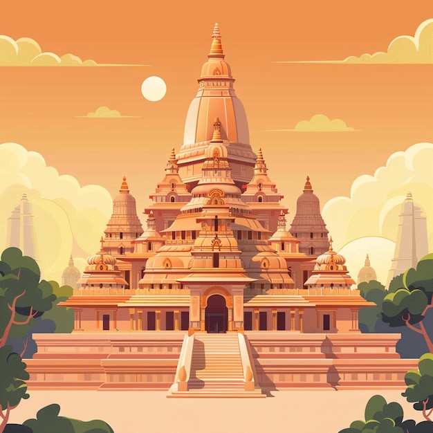 Illustration of Hindu mandir Shree Ram temple