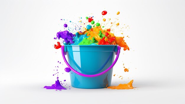 Photo illustration of holi colorful spalsh with bucket full of colors generative ai