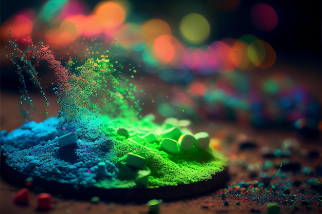 Illustration of holi dust splashing on black background ai